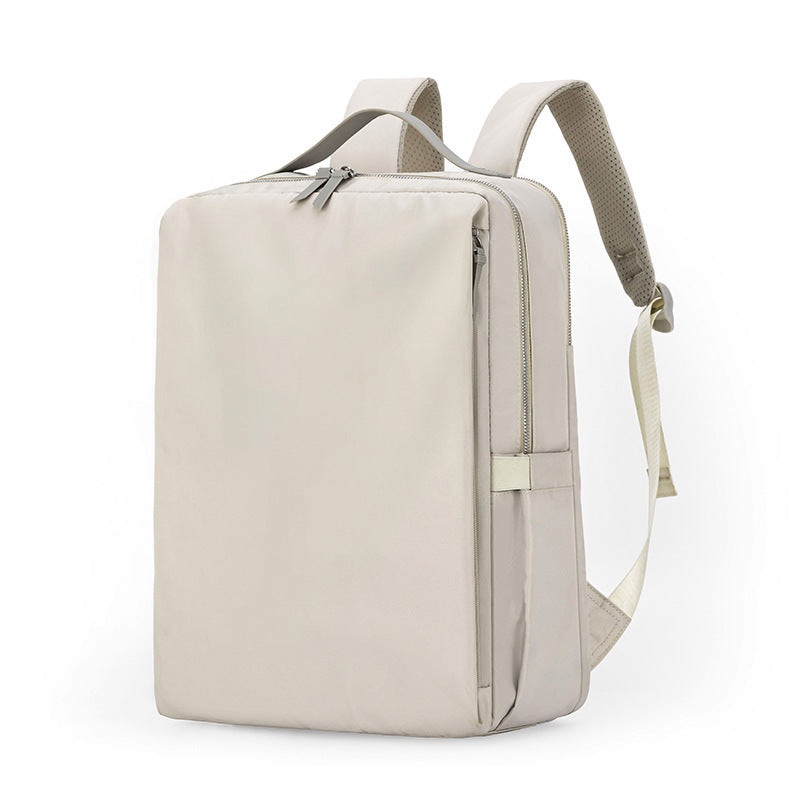 Beige Slim Minimalist Laptop Backpack – Shockproof & Anti-Theft Design, Travel-Friendly with Luggage Strap, Water-Resistant