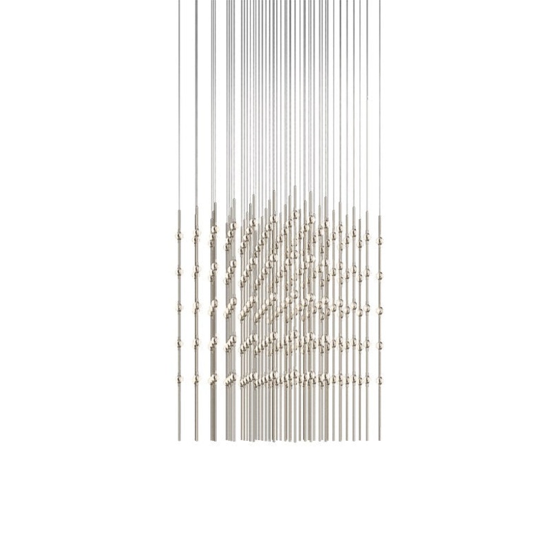 Constellation Cosmic Cube 30″ LED Pendant Satin Nickel with Clear Faceted Acrylic 2700K 10′ Adjustable Cord