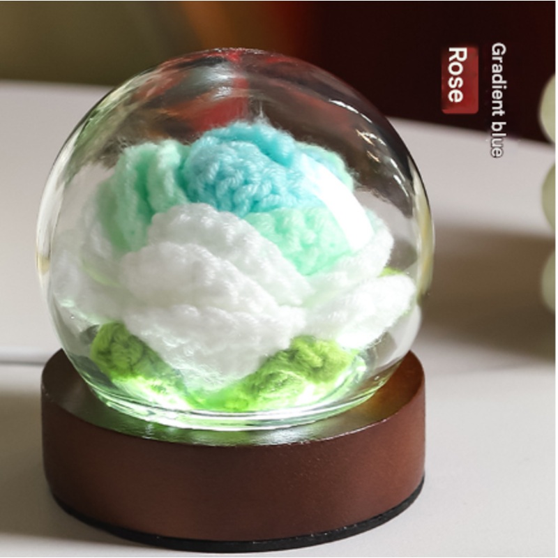 Gradient cyan Rose Knitted Flower LED Dome Lamp – USB Touch 3-Color Night Light