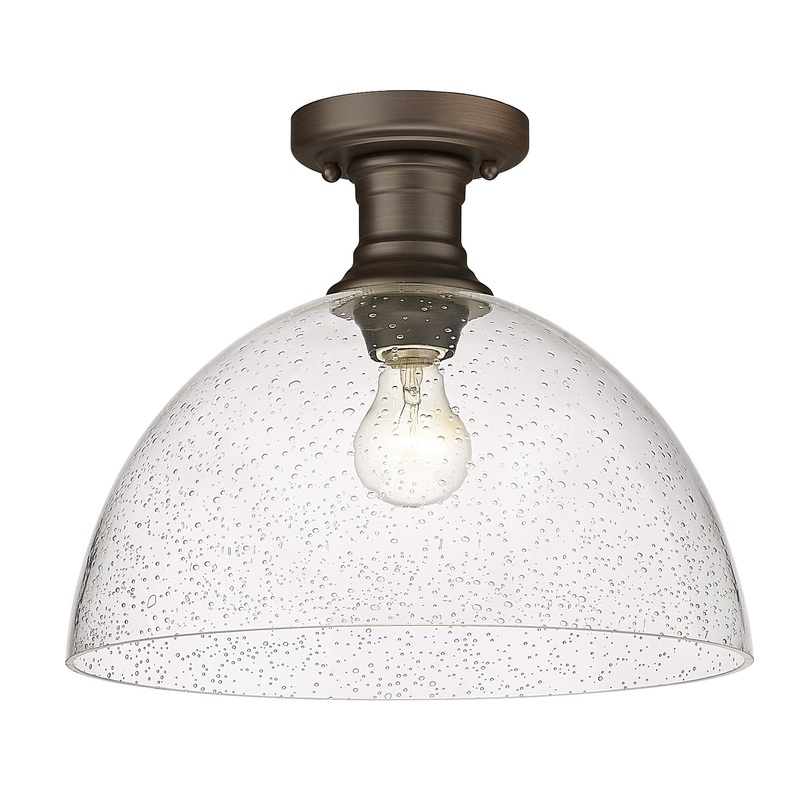 Hines 14″ Semi-flush in Rubbed Bronze with Seeded Glass
