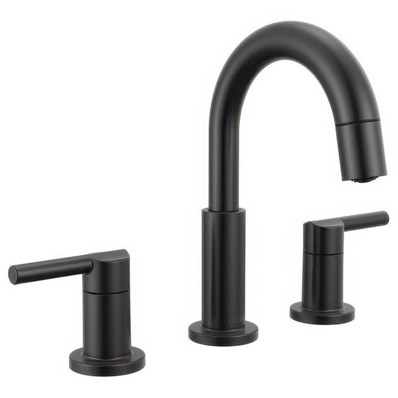 Lavatory Faucet Nicoli Widespread 6 to 16 Inch Spread 2 Lever ADA WaterSense Matte Black 1.2 Gallons per Minute Deck Mount Pop-Up 3 Hole