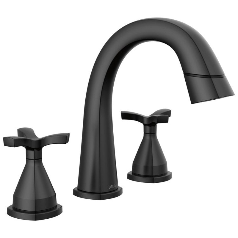 Lavatory Faucet Stryke Widespread 8-16 Inch Spread 2 Lever ADA WaterSense Matte Black Pull Down 1.2 Gallons per Minute