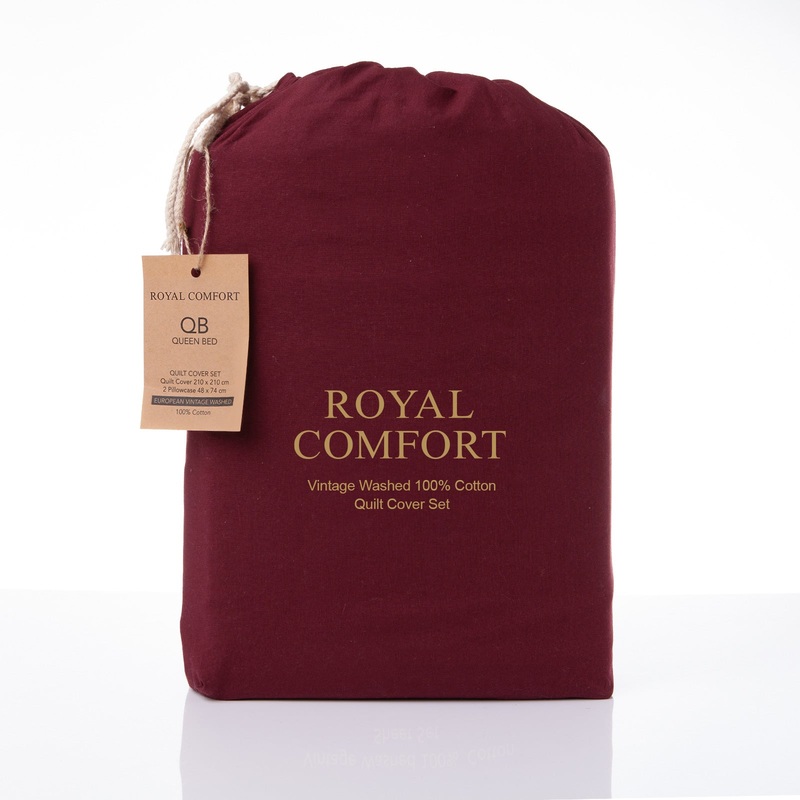 Royal Comfort Vintage Washed 100% Cotton Quilt Cover Set Bedding Ultra Soft – Single – Mulled Wine