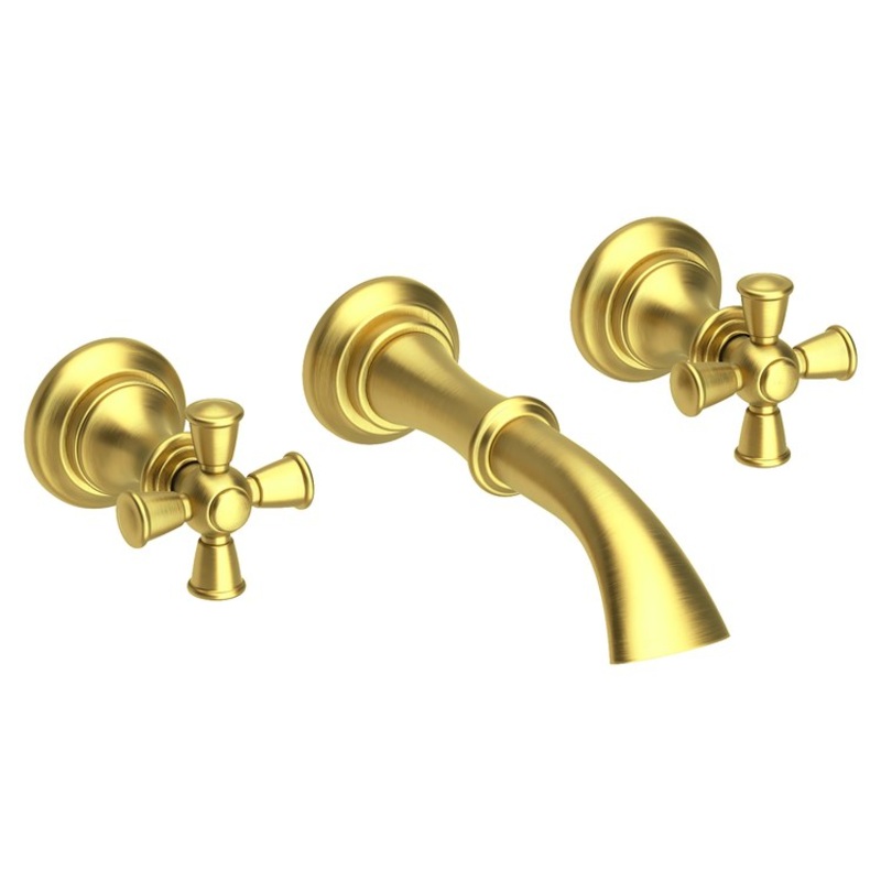 Sutton Two Handle Wall-Mount Bathroom Faucet with Cross Handles – Satin Brass