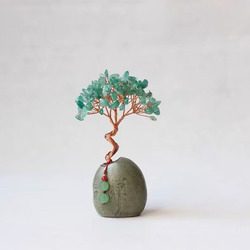 Tungling Jade Natural Crystal Wealth Tree – 12cm Feng Shui Decor, Elegant Office Desk Ornament