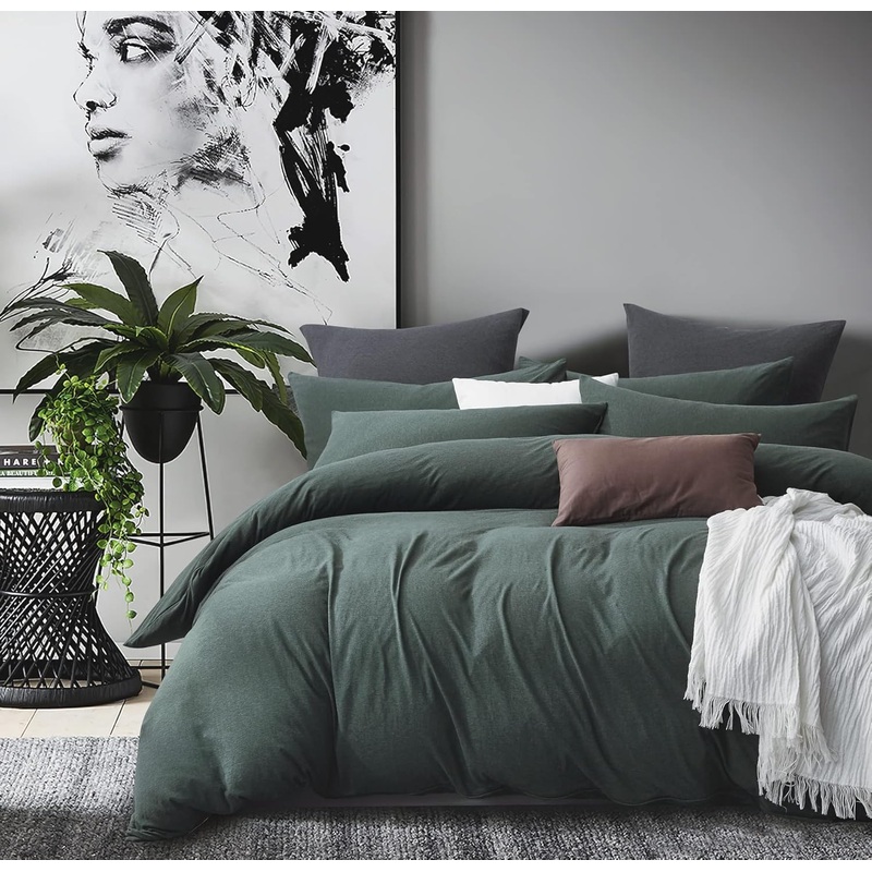 100% Jersey Cotton Quilt Cover Set – Green – King