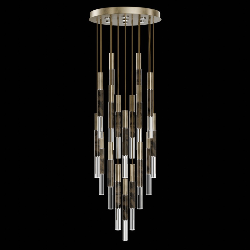 Antonia 31″W Round Pendant Soft Gold Leaf/Nickel/Charcoal
