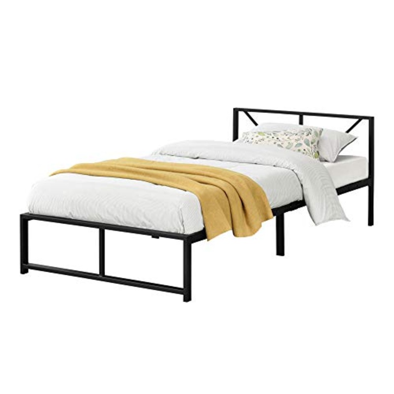 [en.casa] Struttura Letto in Metallo 90×200 cm Letto Singolo con Testiera Decorativa Letto in Stile Classico/Moderno – Nero