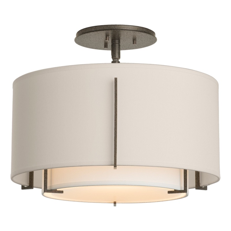 Exos Small Double Shade Semi-Flush Natural Iron Natural Anna Inner Shade & Flax Outer Shade