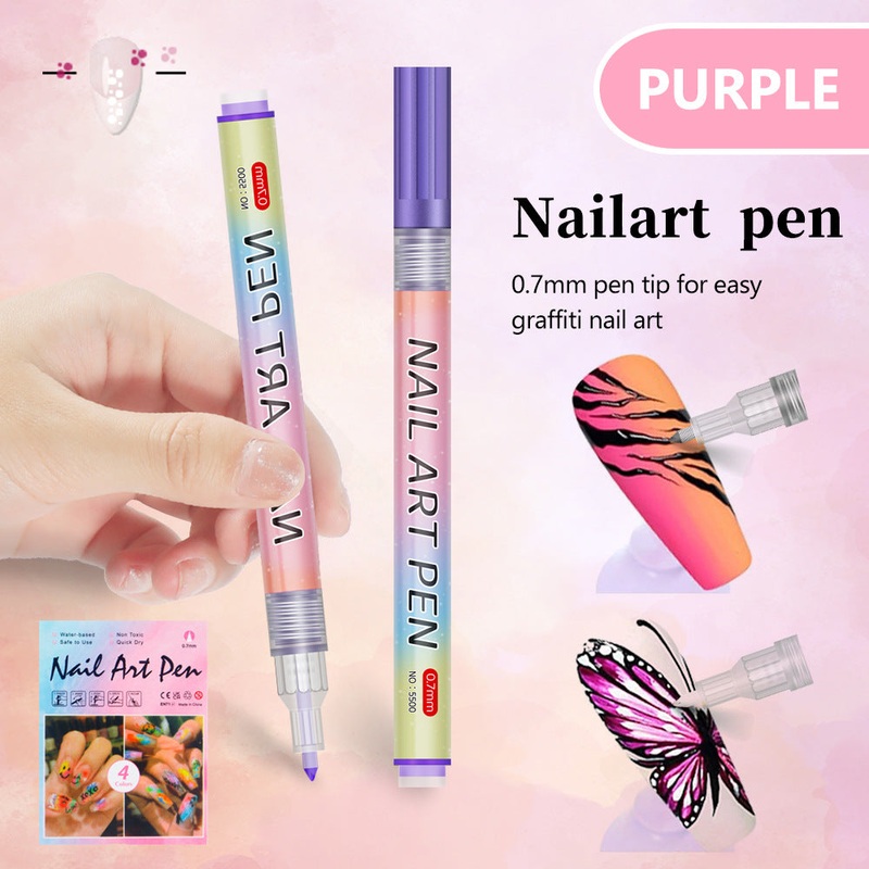 Purple 0.7mm Nail Art Doodle Pen 12 Sticks- Single Color Acrylic Marker for Nail Design, No-Bake
