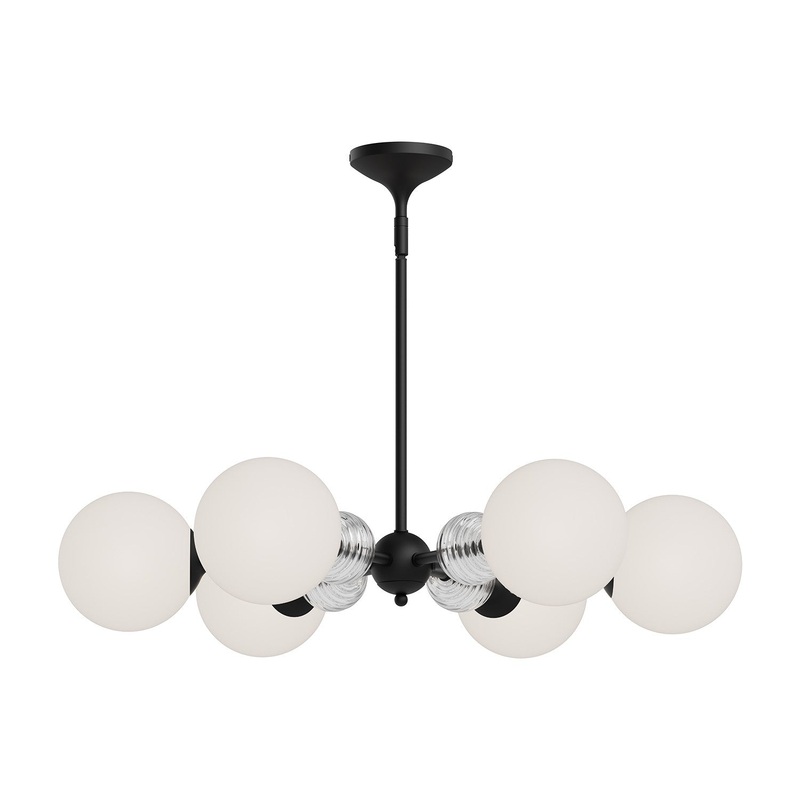Six Light Chandelier from the Celia Collection in Brushed Gold/Opal Glass|Matte Black/Opal Glass Finish by Alora