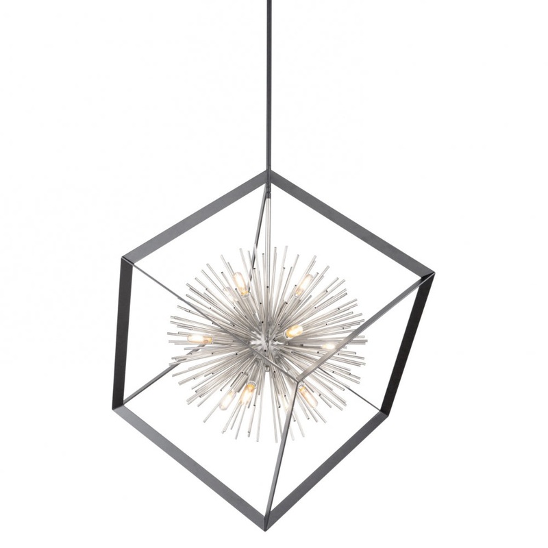 Sunburst Chandelier – Matte Black & Chrome / 37.00