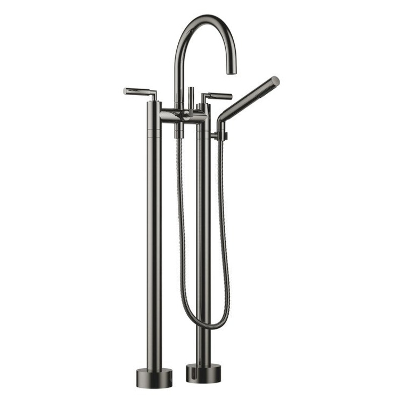 Tub Filler TARA Freestanding Mixer with Handshower 5-7/8 Inch Spread 3 Lever ADA Dark Chrome