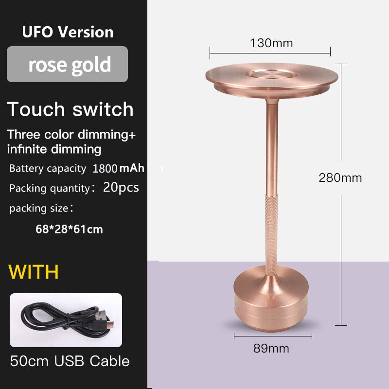 UFO Version LED Desk Lamp – Rose Gold Touch Switch with Dimming and USB Cable