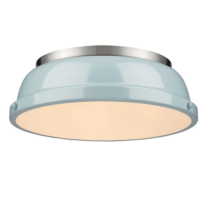 Duncan 14″ Flush Mount in Pewter with a Seafoam Shade