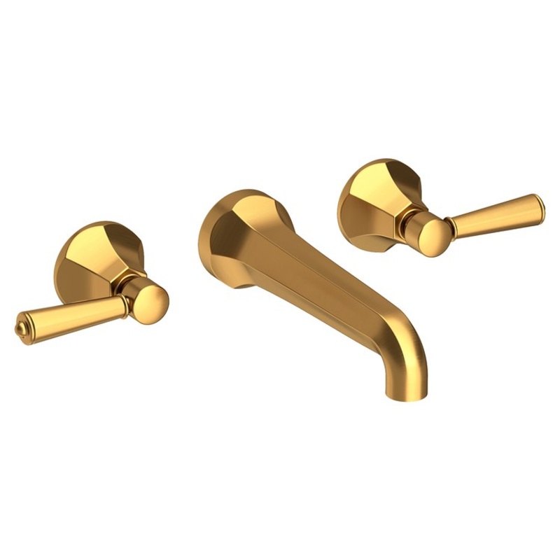 Lavatory Faucet Metropole Wall Mount 8 Inch Spread 2 Lever ADA WaterSense Satin Gold PVD 1.2 Gallons Per Minute Brass Less Drain Spout Reach 7-1/2 Inch