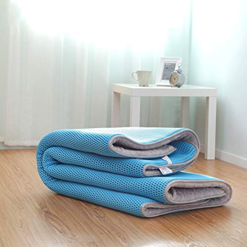 Nileco Giapponese Materasso Futon con Cinghie, Traspirabilit Topper A Pavimento Rolling Mattress Soft Trapuntato Tatami Tappetino-Blu 90x200cm(35x79inch)