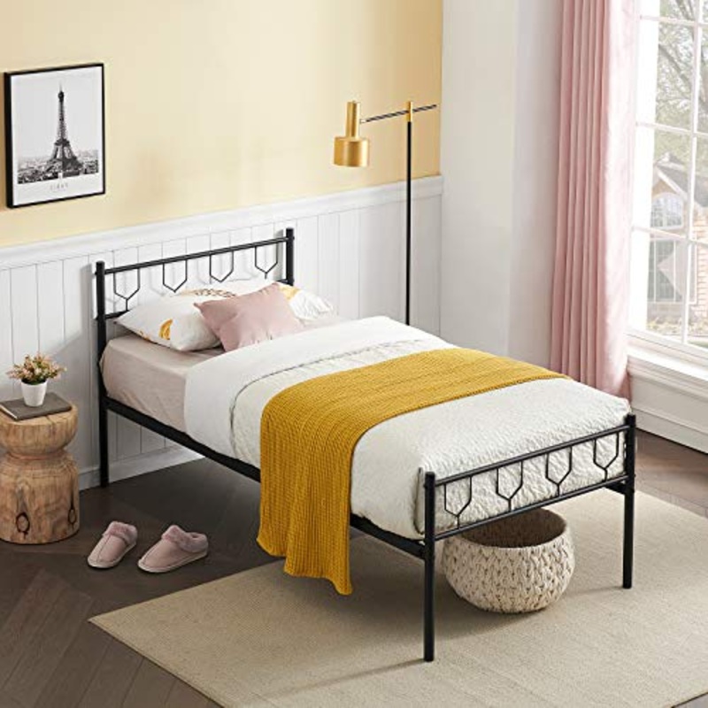 Symylife Giroletto Singolo, Letto a Doghe in Metallo per Materassi 90×190 cm, Adatto per Adulti e Bambini, Piccoli Spazi, Nero
