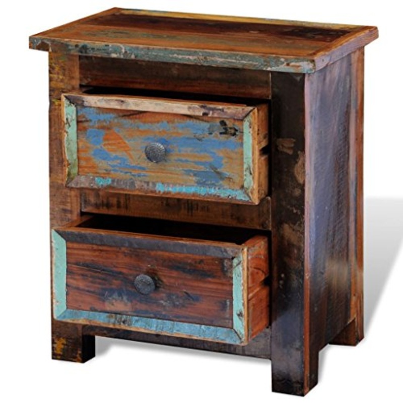 Tidyard Comodino Camera da Letto Vintage,Comodino con 2 Cassetti in Legno Massello di Recupero,Comodino con Cassetti,Comodino Cameretta Vintage,Comodino Vintage 43 x 35 x 51 cm