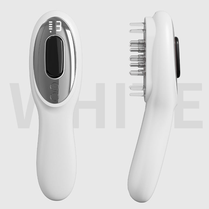 White Rechargeable Electric Scalp Massager with Red & Blue Light Therapy – Hair Oil & Serum Applicator Comb(Not containing essential oils)
