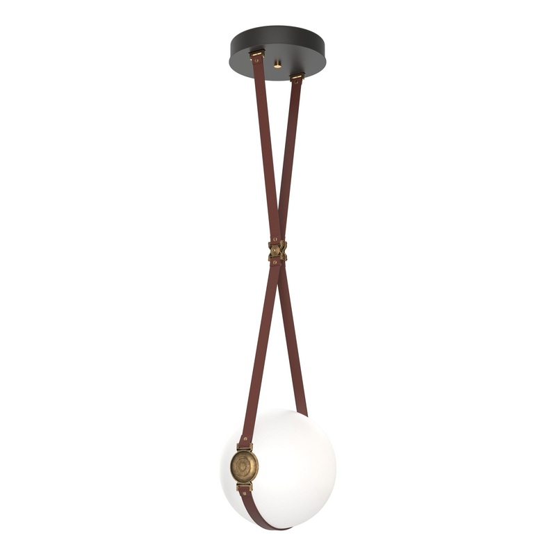Derby Small LED Pendant Black Antique Brass with British Brown Leather Non-Branded Plate