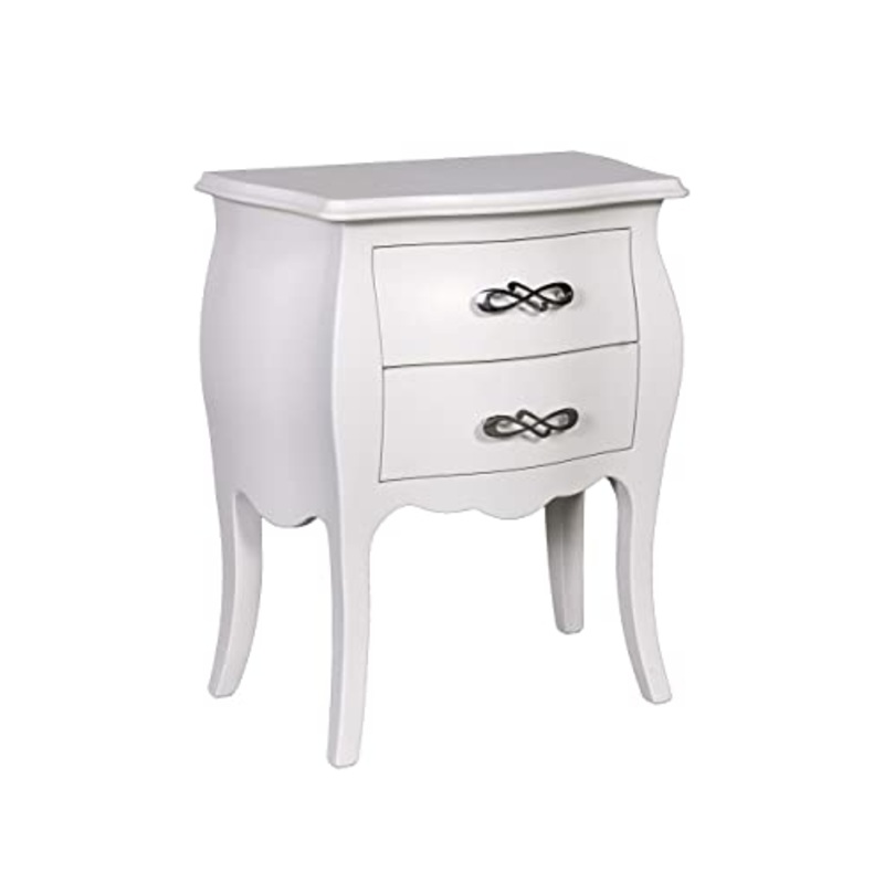 Dmora Comodino Design bombato 2 cassetti, Legno, Bianco, 50 x 60 x 30 cm