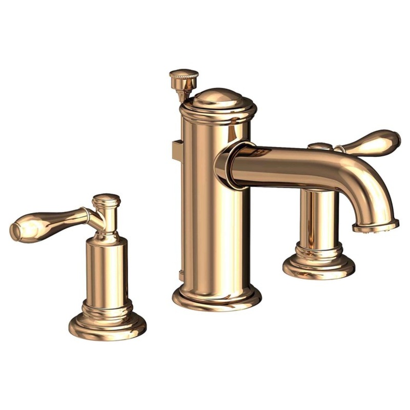 Lavatory Faucet Ithaca Widespread 8 to 20 Inch Spread 2 Lever ADA French Gold PVD 1.2 Gallons per Minute Brass Spout Height 3-5/16 Inch