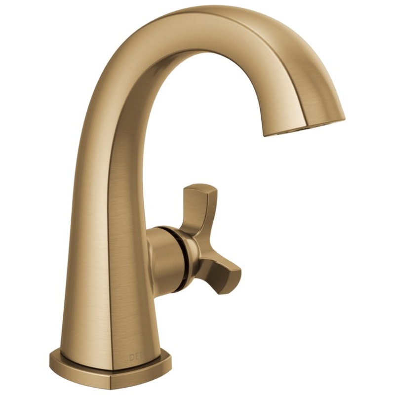 Lavatory Faucet Stryke 4 Inch Spread 1 Helo ADA WaterSense/CALGreen Lumicoat Champagne Bronze 1.2 Gallons per Minute Deck Mount Metal Pop-Up Drain 1/3 Hole