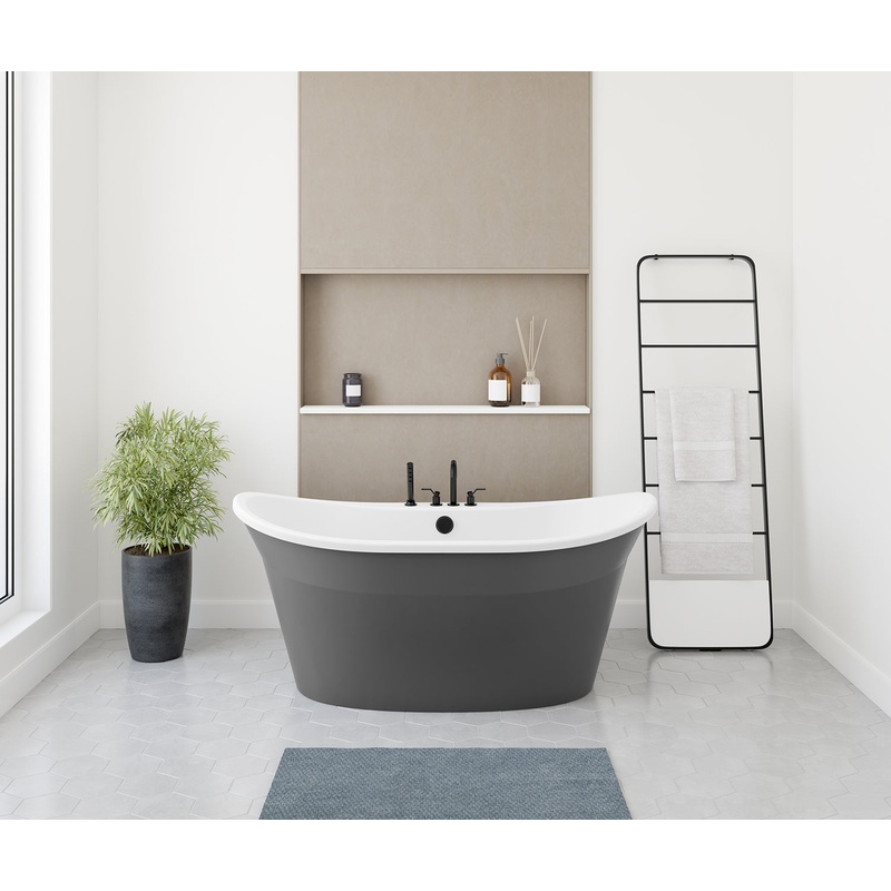 MAAX 106150-000-002-129 Orchestra 6032 AcrylX Freestanding Center Drain Bathtub in White with Thundey Grey Skirt