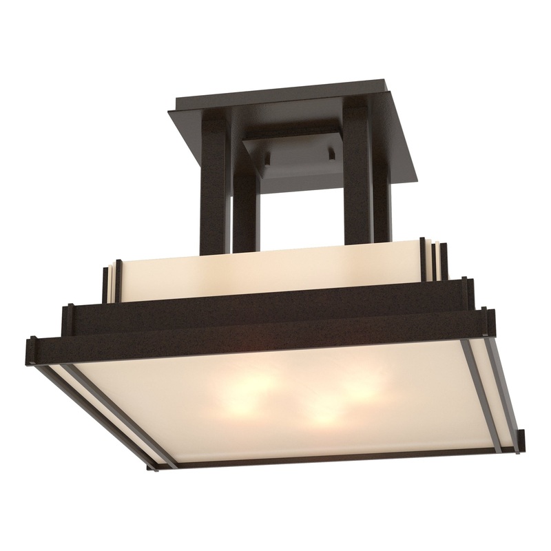 Steppe Large Semi-Flush Oil Rubbed Bronze Ivory Art Glass (CC)