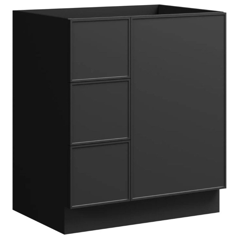 Vanity Natick 30 Inch Floor Standing Center Bowl Drawer on Left Black Satin 1 Doors 3 Drawers Dovetail