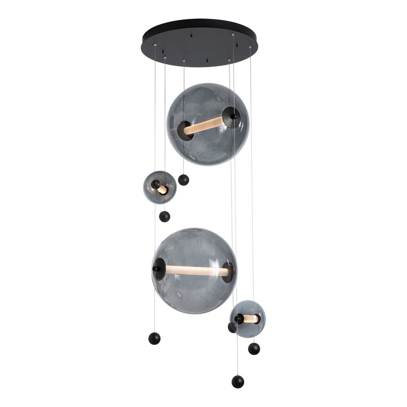 Abacus 4-Light Round LED Pendant Black Cool Grey Glass (YL)