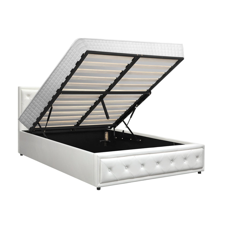 Bed Frame with Mattress Queen Size Gas Lift White