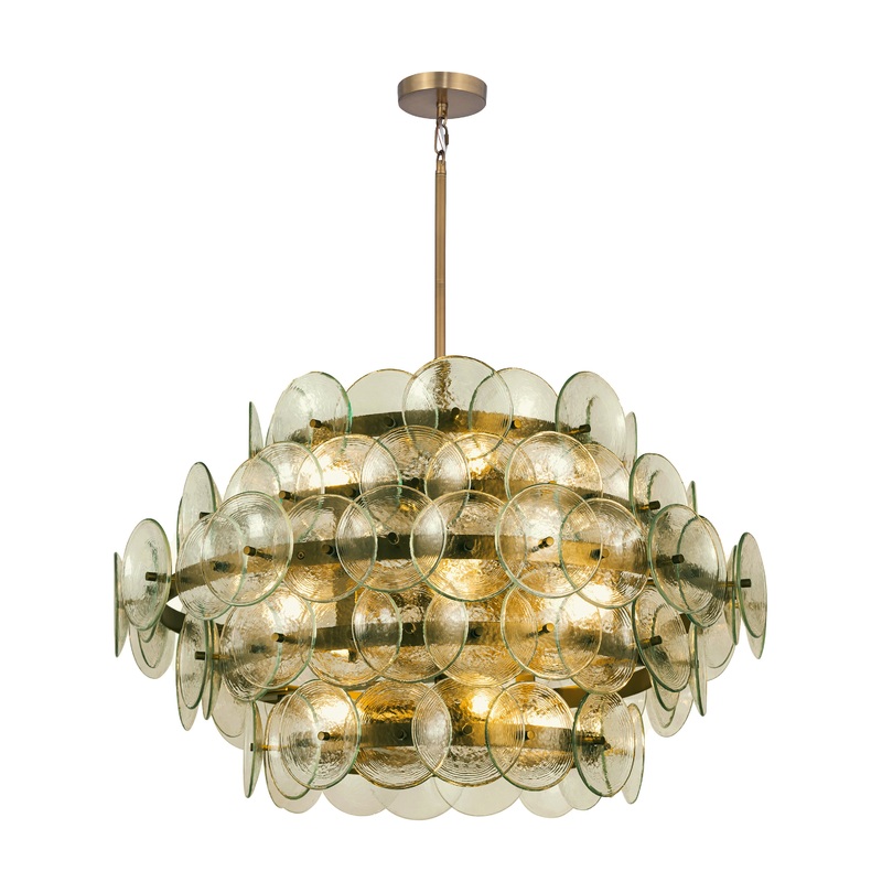 Loren 12-Light Chandelier Weathered Brass / Green Vintage Glass