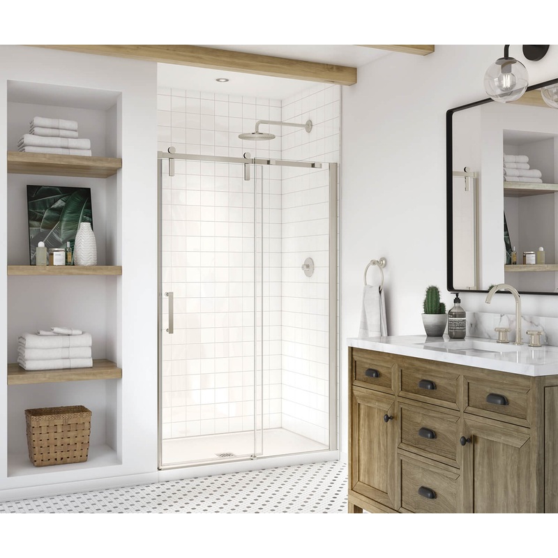 MAAX 137680-900-305-000 Outback 43  – 46  x 70  in. 8mm Sliding Shower Door for Alcove Installation with Clear glass in Brushed Nickel