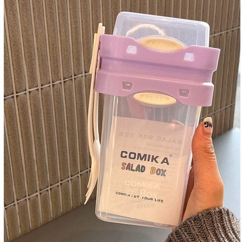 Purple Portable salad cup with ingredient compartment and fork and spoon – enjoy breakfast on the go