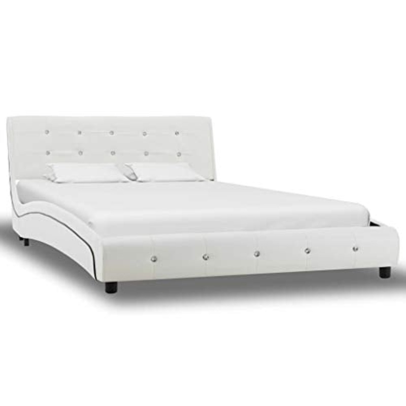 vidaXL Giroletto Elegante Classico Robusto in Similpelle Telaio Struttura Letto in Metallo e Compensato Gambe in Acciaio Bianco 120×200 cm