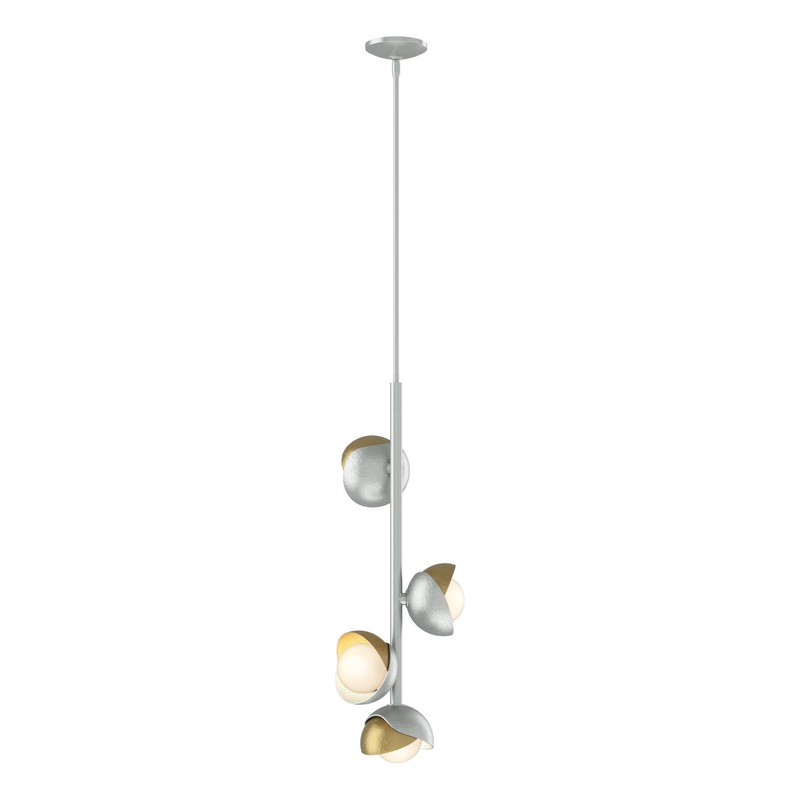 Brooklyn 4-Light Double Shade Vertical Pendant Vintage Platinum Modern Brass
