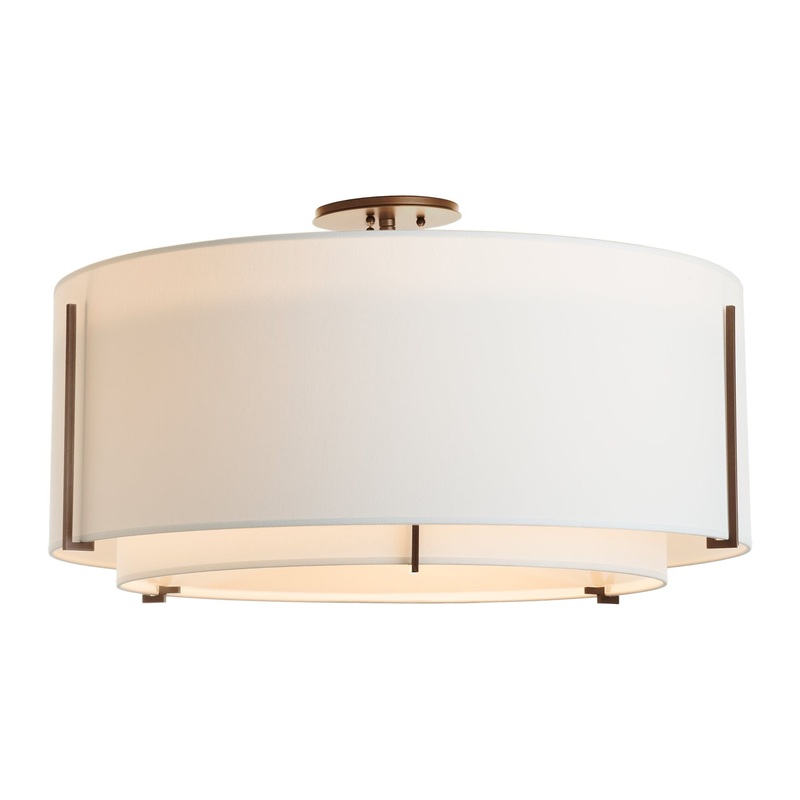 Exos Large Double Shade Semi-Flush Bronze Natural Anna Inner Shade & Natural Anna Outer Shade