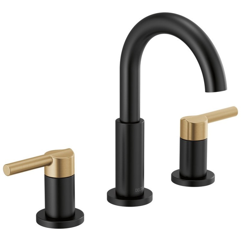 Lavatory Faucet Nicoli Widespread 6-16 Inch Spread 2 Lever ADA WaterSense Matte Black/Brilliance Champagne Bronze 1.2 Gallons per Minute 8-5/8 Inch