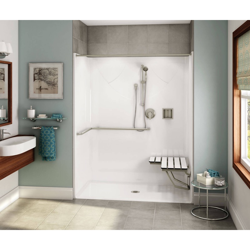 MAAX 106075-000-002-117 OPS-6030-RS ADA Compliant (with Seat) AcrylX Alcove Center Drain One-Piece Shower in White