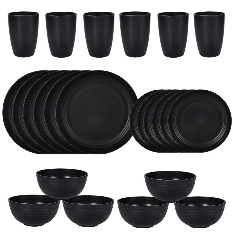 Stylish Black Wheat Straw Dinnerware Set – 24 Pieces Including Plates, Bowls & Cups