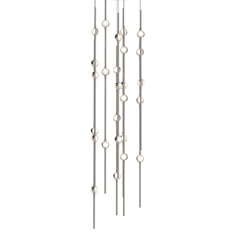 Constellation Andromeda Short 12″ Round LED Pendant Satin Nickel with Clear Faceted Acrylic 3000K 10′ Adjustable Cord
