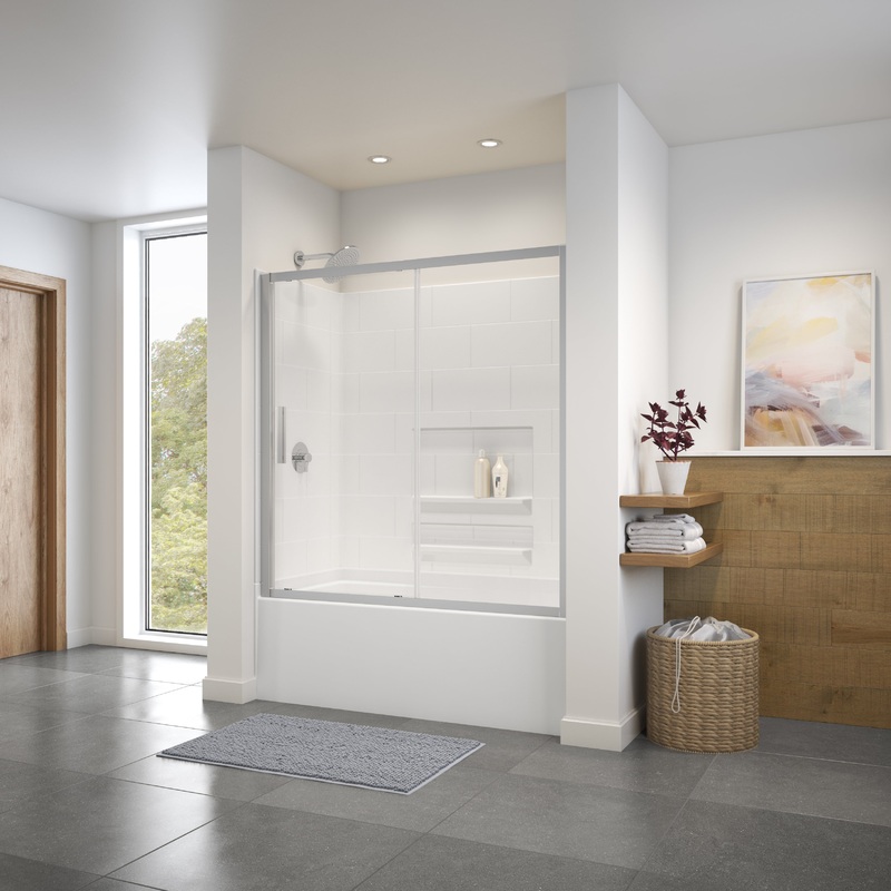 MAAX 135245-900-084-000 Connect 55 -57 x 57 in. 6mm Sliding Tub Door for Alcove Installation with Clear glass in Chrome