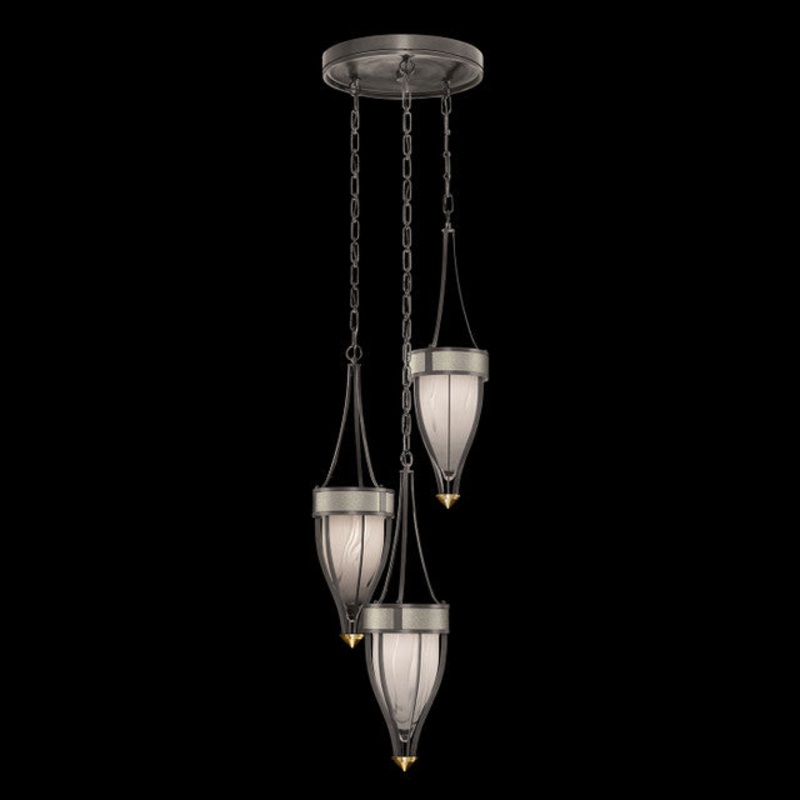 Mirage 17.5″W Round Pendant Midnight Steel/Brass/Coco