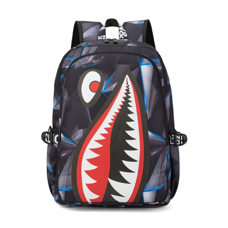 Trendsetter Shark Mouth Print Backpack – Lightweight & Breathable School Bag(Laser Blue)