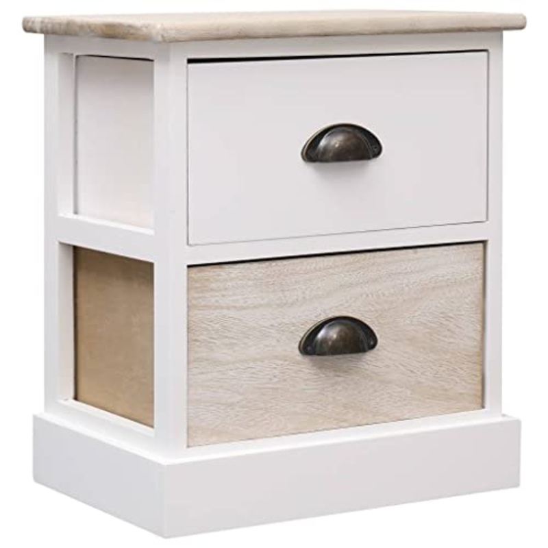 vidaXL Comodino Vintage Tradizionale Robusta Cassettiera con 2 Cassetti Armadietto Notte Bianco e Naturale 38x28x45 cm Legno di Paulownia